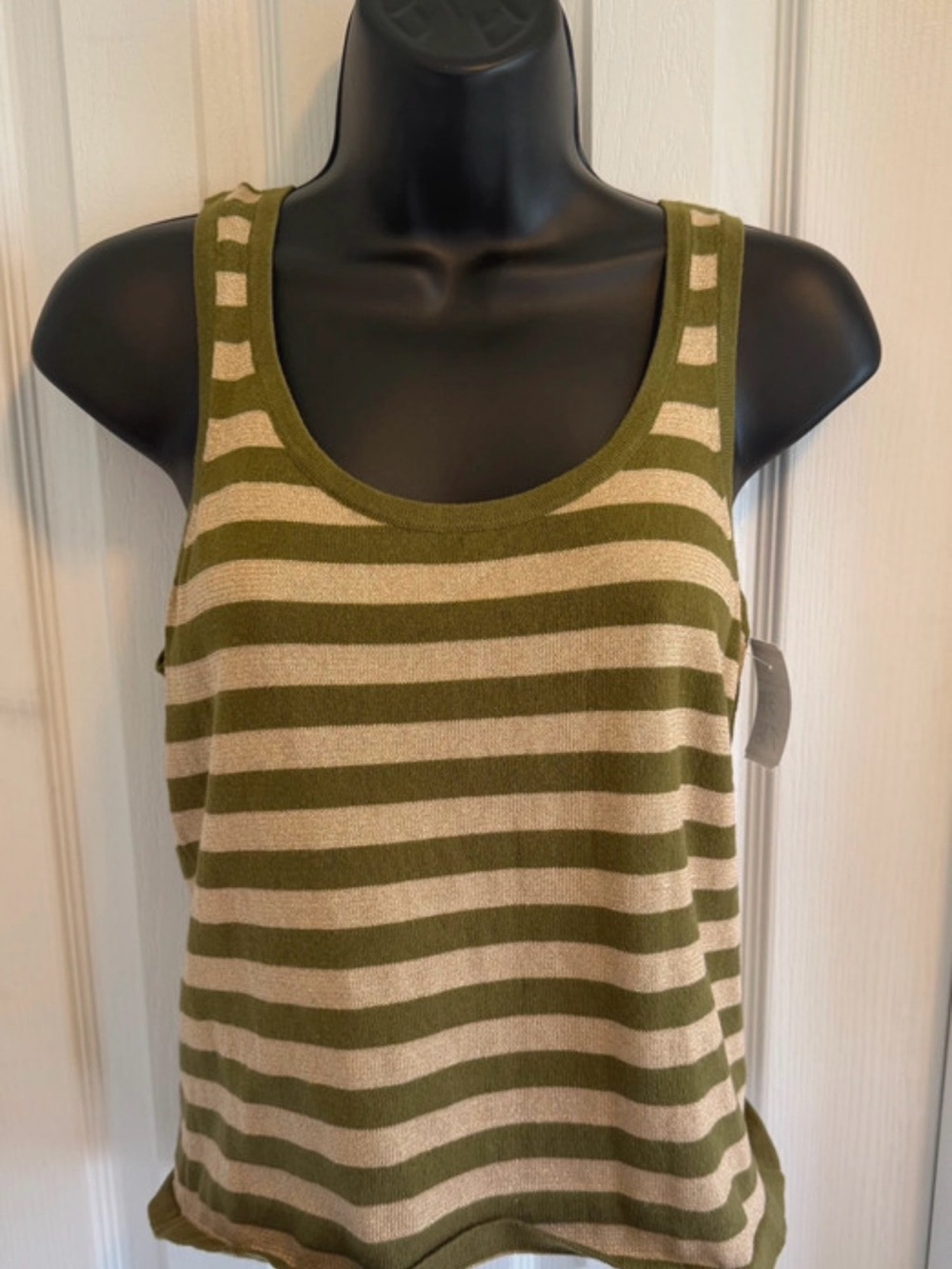 Michael Kors Striped Olive Green and Gold Tank Top